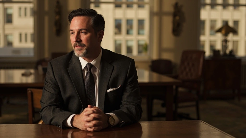 Editorial portrait of a senior CPA partner seated at a walnut desk in the Boston office.